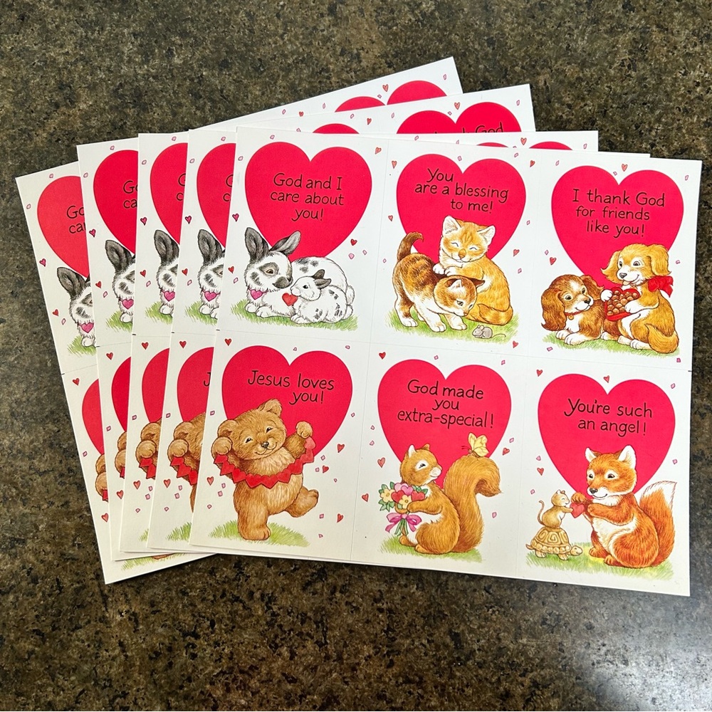 30 Vintage Classroom Religious Faith Anamorphic Animal Valentine Cards NEW Jesus